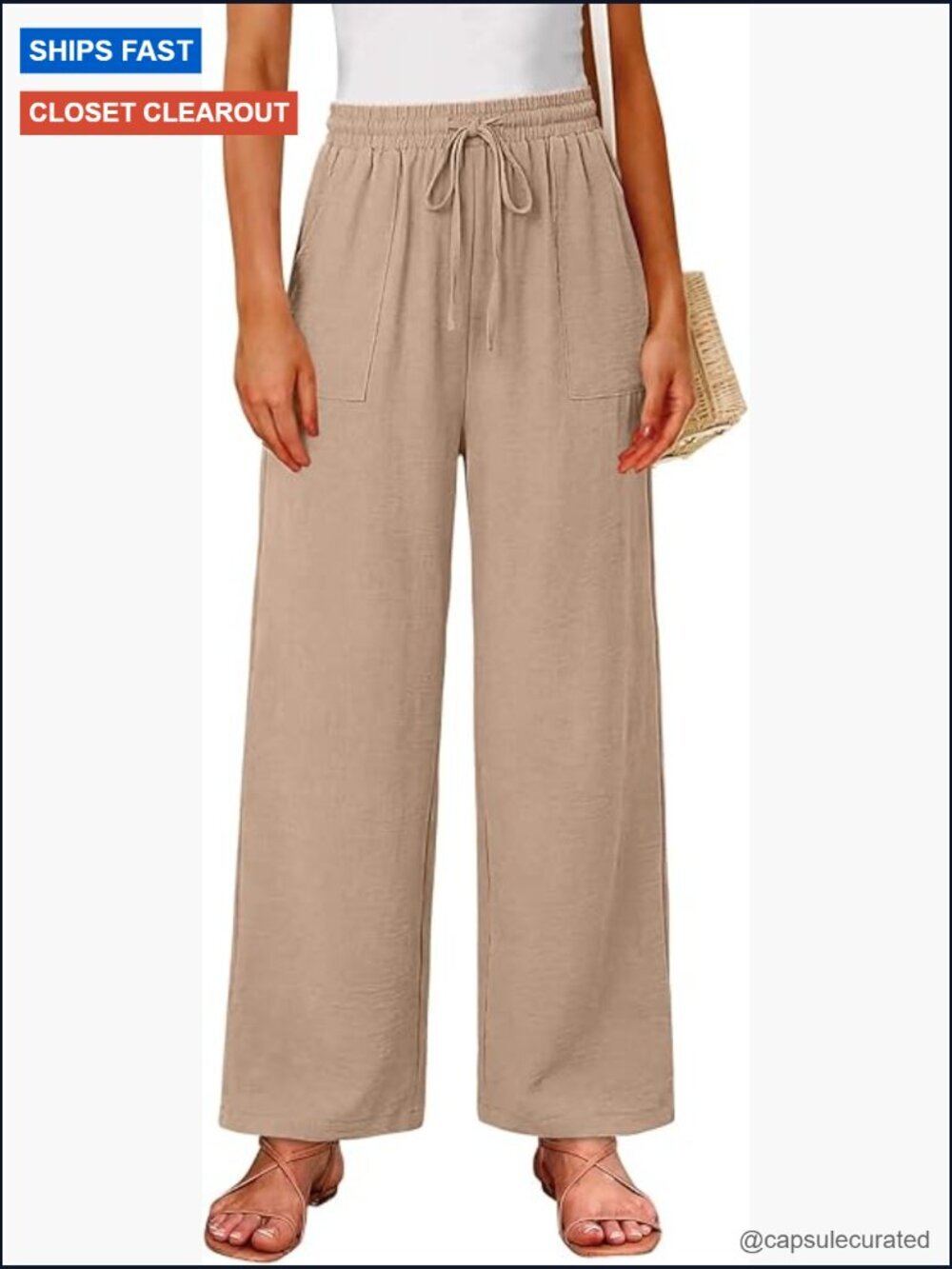 Casual Drawstring High Waisted Wide Leg Palazzo Pants with Pockets
